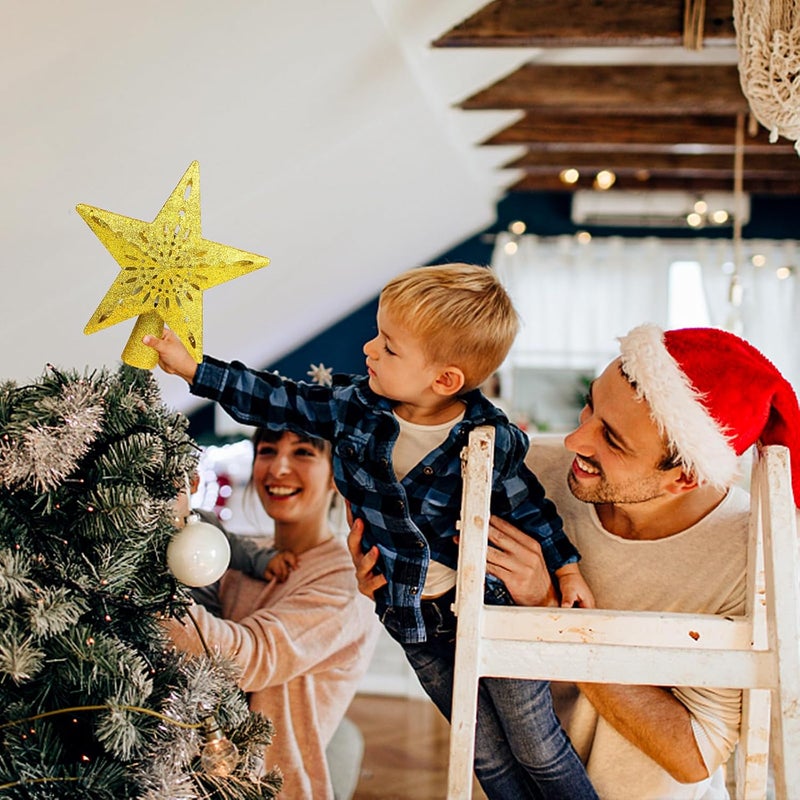 WILUX Christmas Tree Topper Projector Lights with 6 Projection Modes, Gold Star Christmas Tree Topper with Built-in LED Projector, Dynamic Projection for Christmas Party Holiday Decoration - Image 3